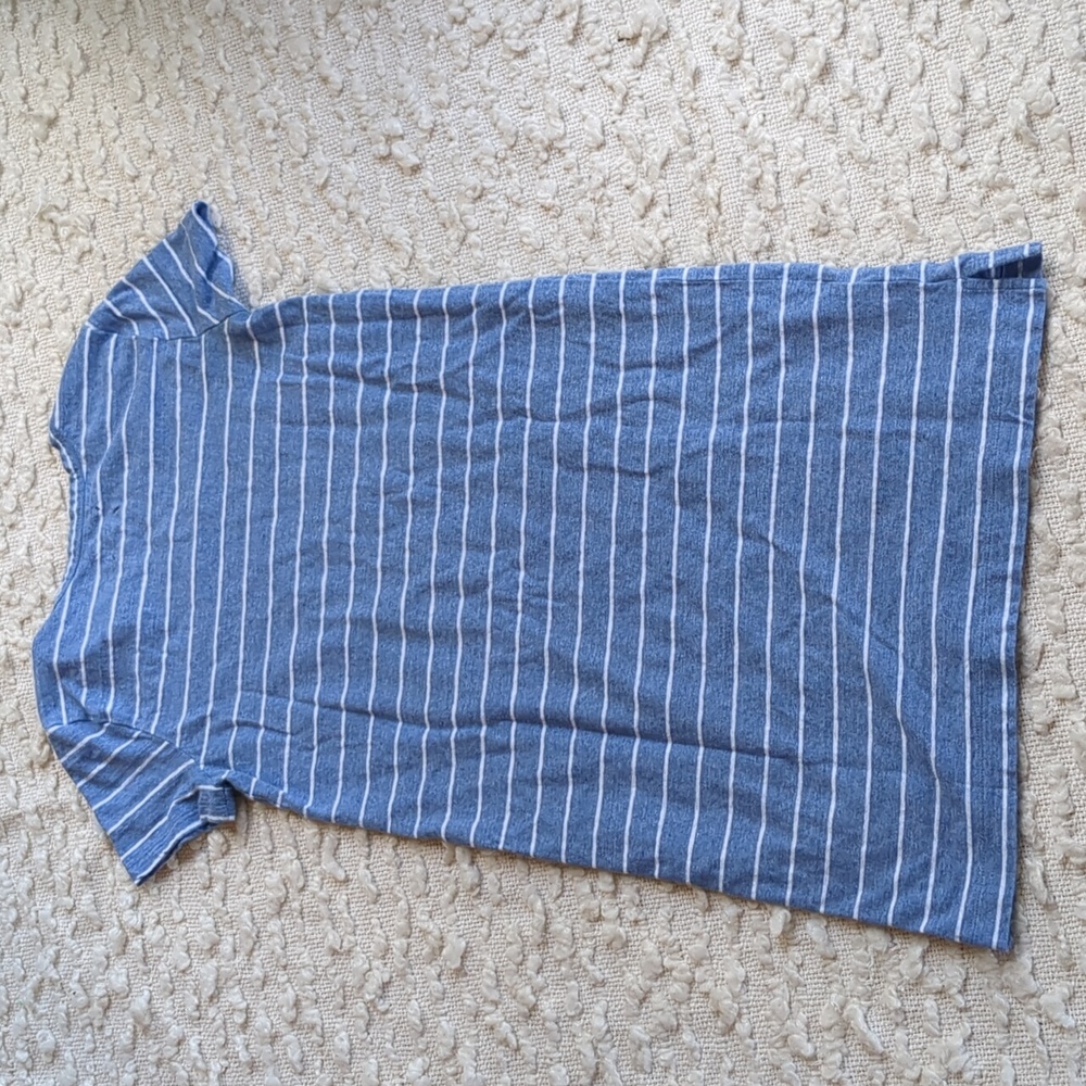 Lou & Grey Linen Blend Light Blue Stripe T Shirt Dress Small - Picture 8 of 8